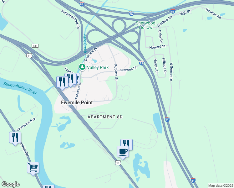 map of restaurants, bars, coffee shops, grocery stores, and more near 22 Robert Street in Kirkwood
