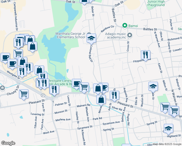 map of restaurants, bars, coffee shops, grocery stores, and more near 39 Montauk Road in Brockton