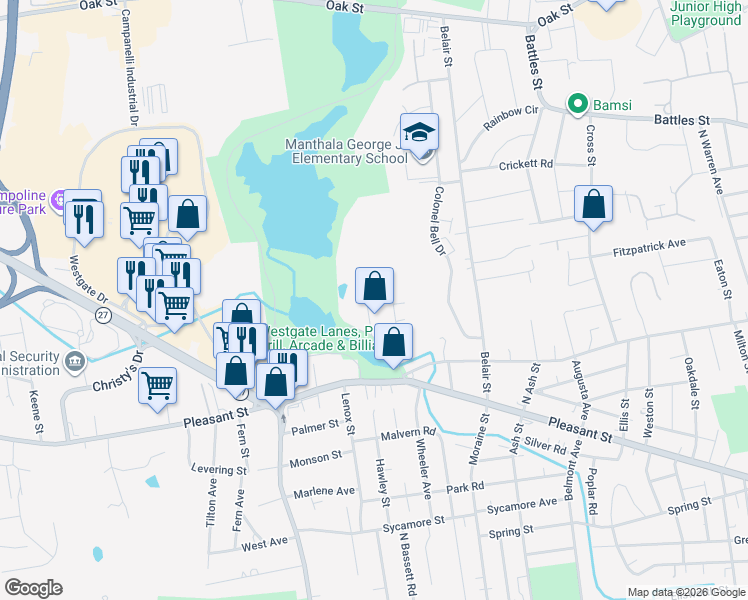 map of restaurants, bars, coffee shops, grocery stores, and more near 38 Montauk Road in Brockton