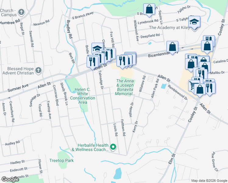 map of restaurants, bars, coffee shops, grocery stores, and more near 409 Holcomb Road in Springfield