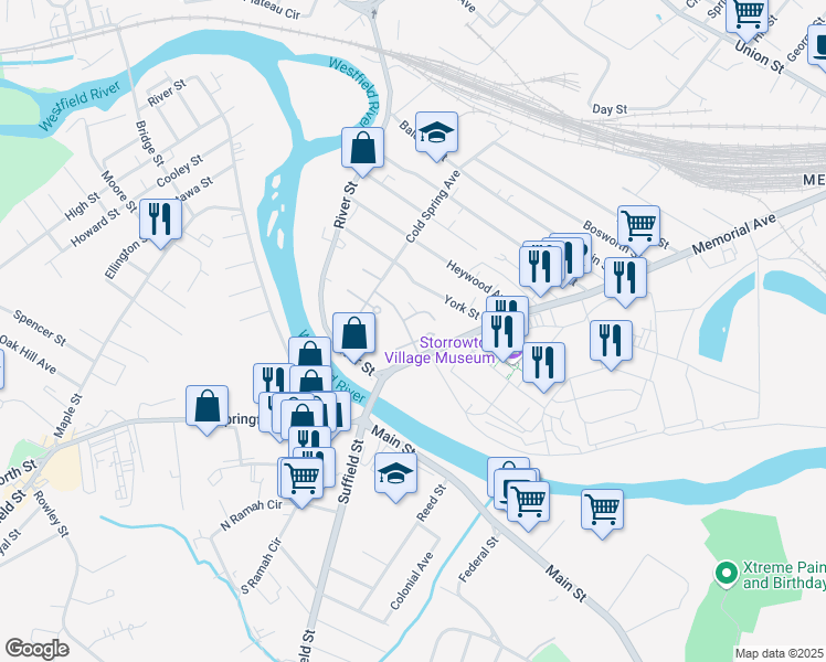 map of restaurants, bars, coffee shops, grocery stores, and more near 5 Colony Road in West Springfield