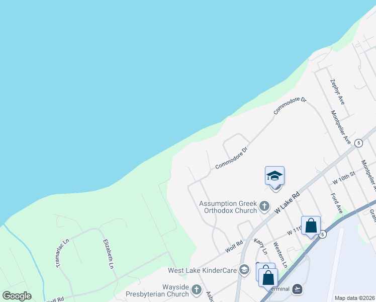 map of restaurants, bars, coffee shops, grocery stores, and more near 100 Wolf Point Dr in Erie