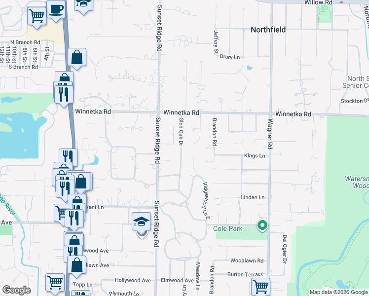 map of restaurants, bars, coffee shops, grocery stores, and more near 1940 North Drive in Glenview