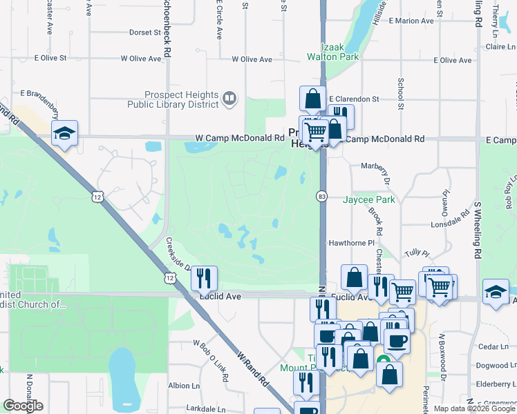 map of restaurants, bars, coffee shops, grocery stores, and more near 1400 North Yarmouth Place in Mount Prospect