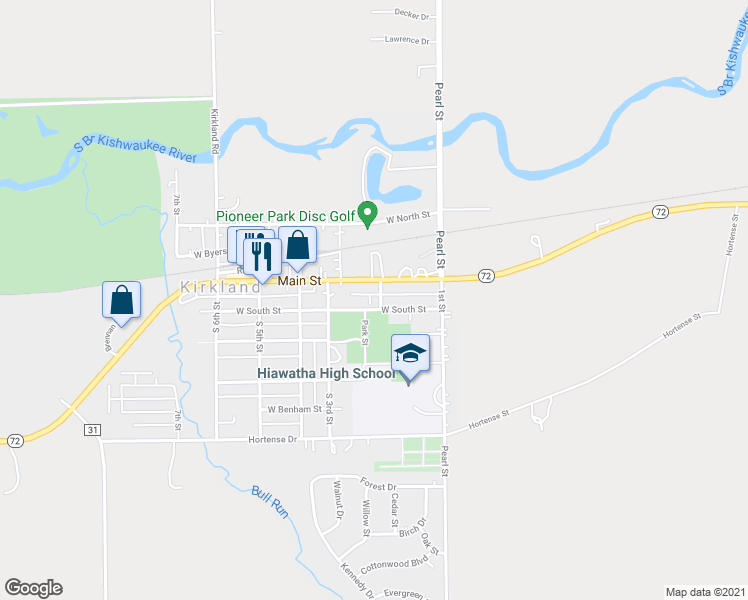 map of restaurants, bars, coffee shops, grocery stores, and more near 205 West South Street in Kirkland