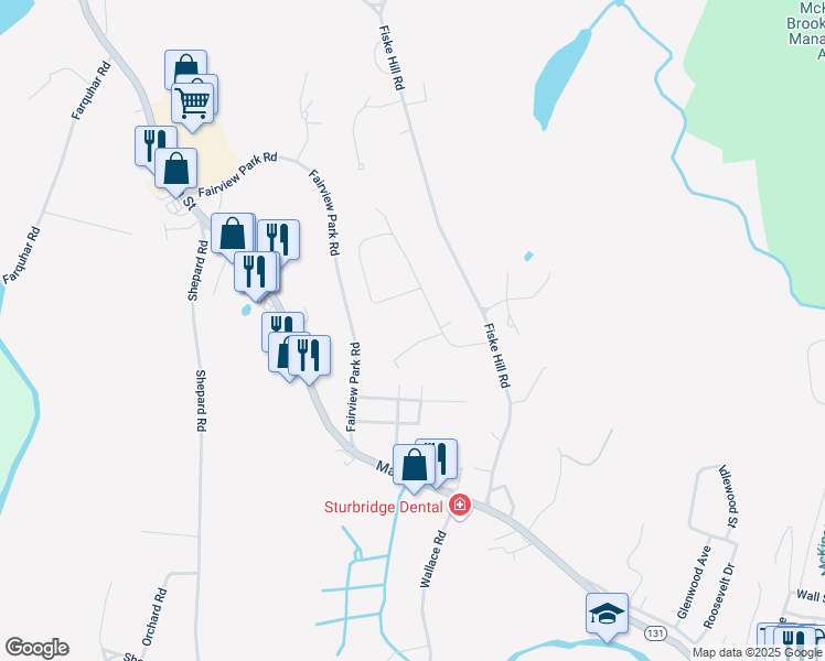 map of restaurants, bars, coffee shops, grocery stores, and more near 7 Newton Place in Sturbridge