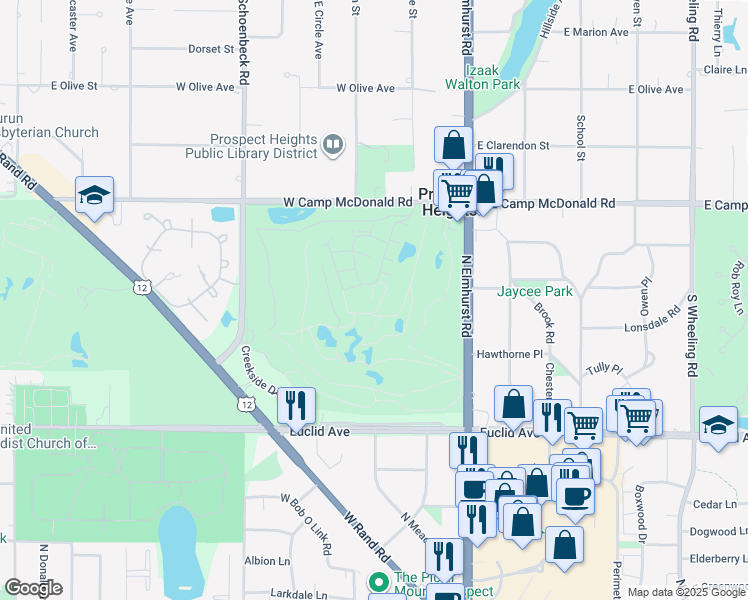 map of restaurants, bars, coffee shops, grocery stores, and more near 1400 North Yarmouth Place in Mount Prospect