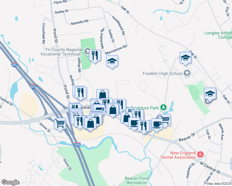 map of restaurants, bars, coffee shops, grocery stores, and more near 1410 Franklin Crossing Road in Franklin