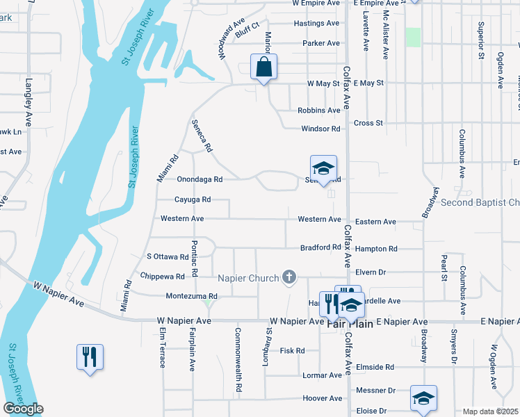 map of restaurants, bars, coffee shops, grocery stores, and more near 312 Cherokee Trail in Benton Harbor