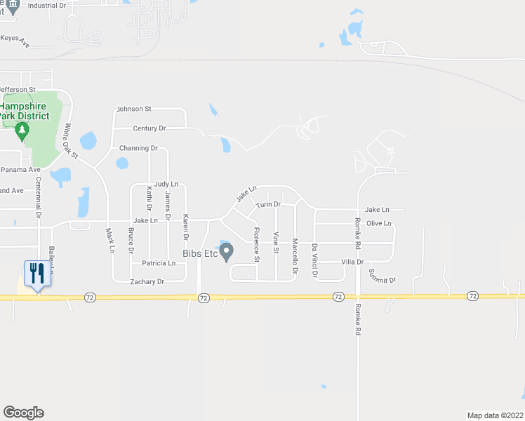 map of restaurants, bars, coffee shops, grocery stores, and more near 1049 Turin Drive in Hampshire