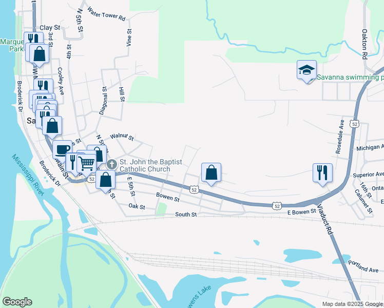 map of restaurants, bars, coffee shops, grocery stores, and more near 2-98 Charles St in Savanna