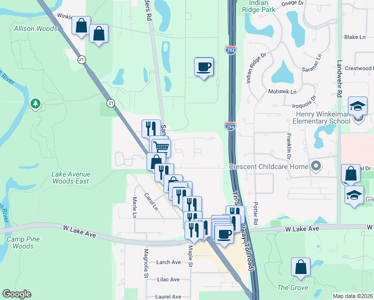 map of restaurants, bars, coffee shops, grocery stores, and more near 2046 Cambria Court in Northbrook