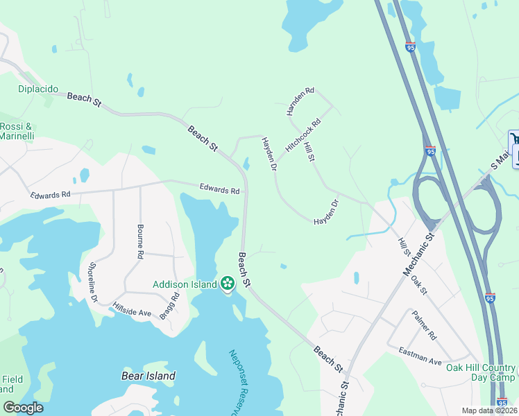 map of restaurants, bars, coffee shops, grocery stores, and more near 75 Beach Street in Foxborough