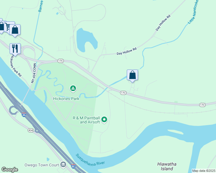 map of restaurants, bars, coffee shops, grocery stores, and more near 2293 New York 17C in Owego