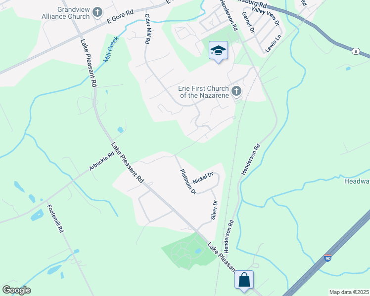 map of restaurants, bars, coffee shops, grocery stores, and more near Copper Drive in Erie