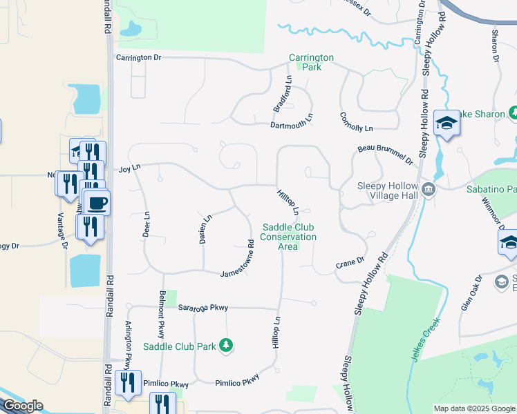 map of restaurants, bars, coffee shops, grocery stores, and more near 205 Jamestowne Road in Sleepy Hollow