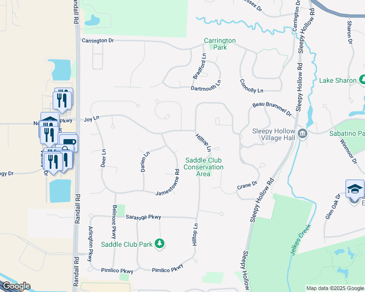 map of restaurants, bars, coffee shops, grocery stores, and more near 205 Jamestowne Road in Sleepy Hollow
