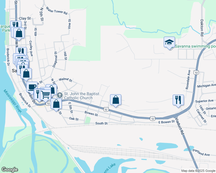 map of restaurants, bars, coffee shops, grocery stores, and more near 98 Charles St in Savanna