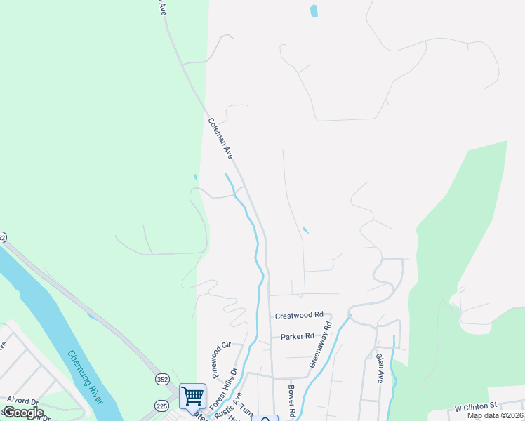map of restaurants, bars, coffee shops, grocery stores, and more near 164 Coleman Avenue in Elmira