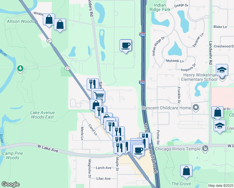map of restaurants, bars, coffee shops, grocery stores, and more near 2046 Cambria Court in Northbrook