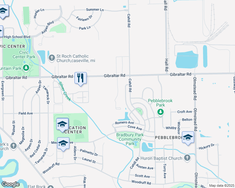 map of restaurants, bars, coffee shops, grocery stores, and more near 28475 Walnut Creek Drive in Flat Rock