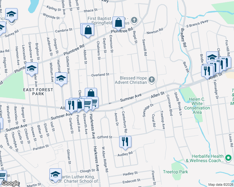 map of restaurants, bars, coffee shops, grocery stores, and more near in Springfield