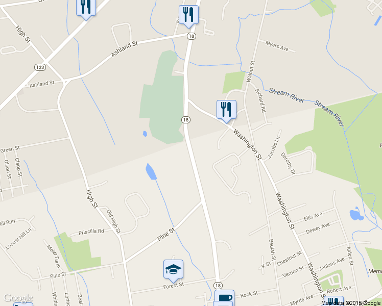 map of restaurants, bars, coffee shops, grocery stores, and more near 1195 Bedford St in Whitman