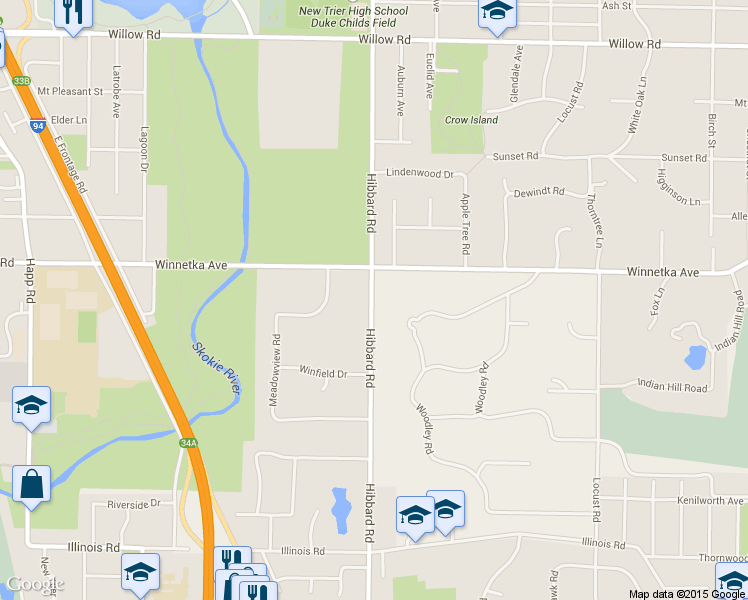map of restaurants, bars, coffee shops, grocery stores, and more near 44 Hibbard Road in Northfield