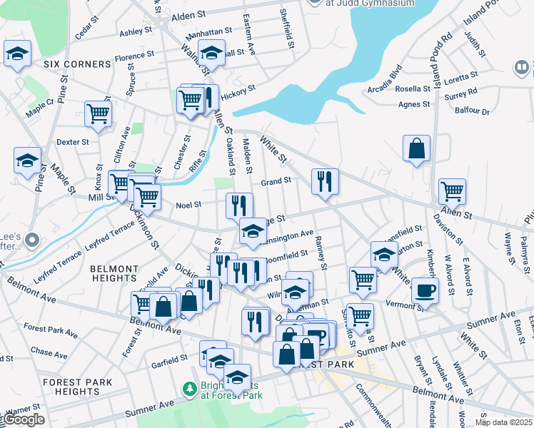 map of restaurants, bars, coffee shops, grocery stores, and more near 124 Revere Street in Springfield