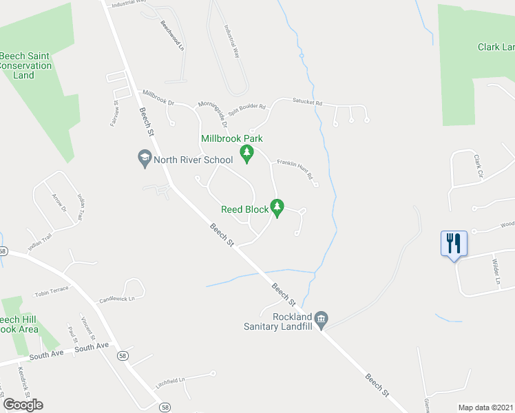 map of restaurants, bars, coffee shops, grocery stores, and more near 48 Millbrook Drive in Rockland