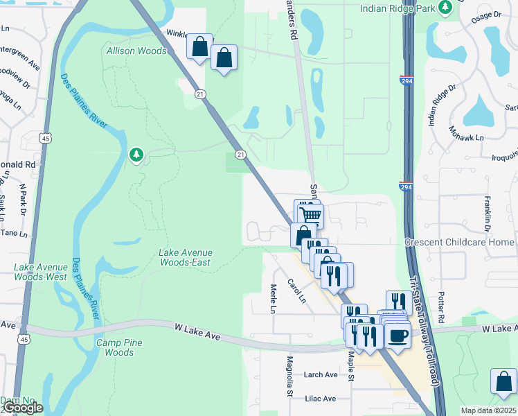 map of restaurants, bars, coffee shops, grocery stores, and more near 3300 Milwaukee Avenue in Northbrook