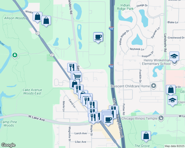 map of restaurants, bars, coffee shops, grocery stores, and more near 2046 Cambria Court in Northbrook