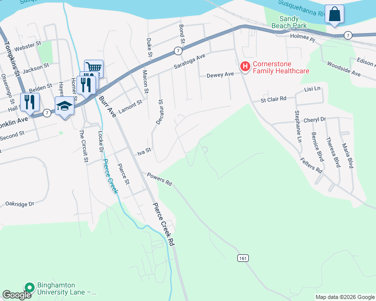 map of restaurants, bars, coffee shops, grocery stores, and more near 2 Harding Avenue in Binghamton