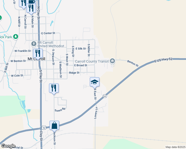 map of restaurants, bars, coffee shops, grocery stores, and more near 642 South East Street in Mount Carroll