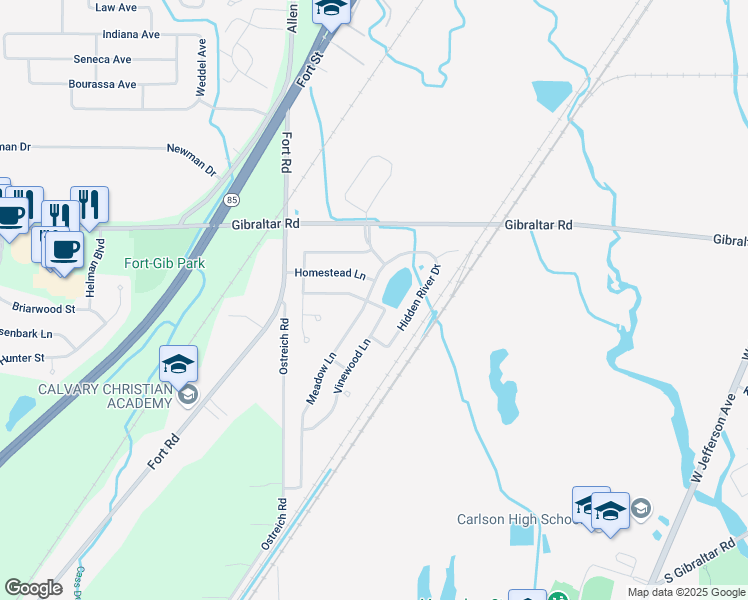 map of restaurants, bars, coffee shops, grocery stores, and more near 29269 Meadow Lane in Gibraltar