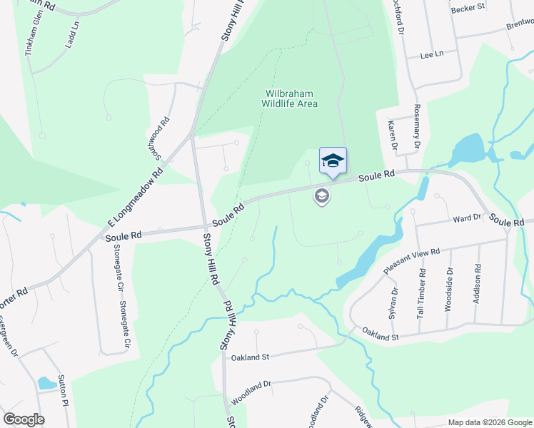 map of restaurants, bars, coffee shops, grocery stores, and more near 5 Millbrook Drive in Wilbraham