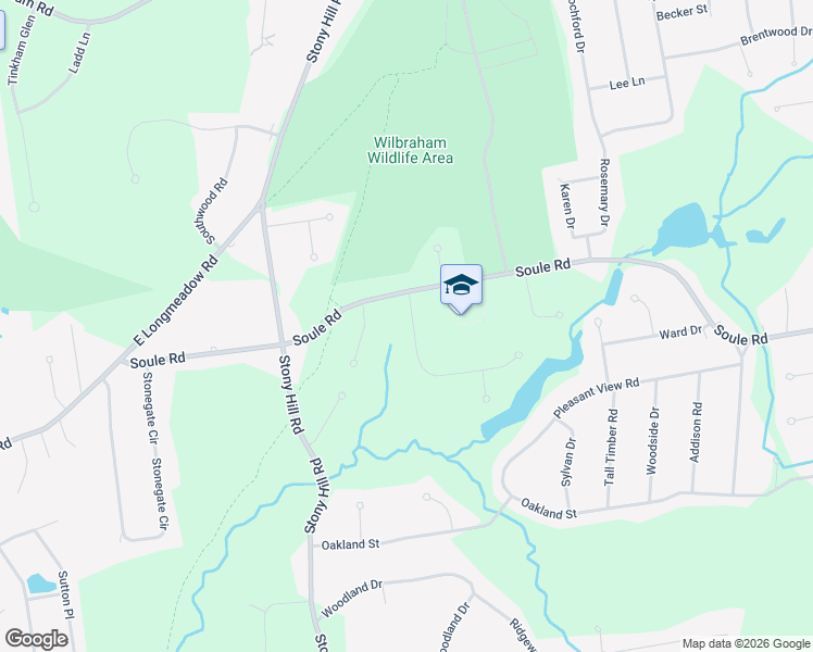 map of restaurants, bars, coffee shops, grocery stores, and more near 5 Millbrook Drive in Wilbraham