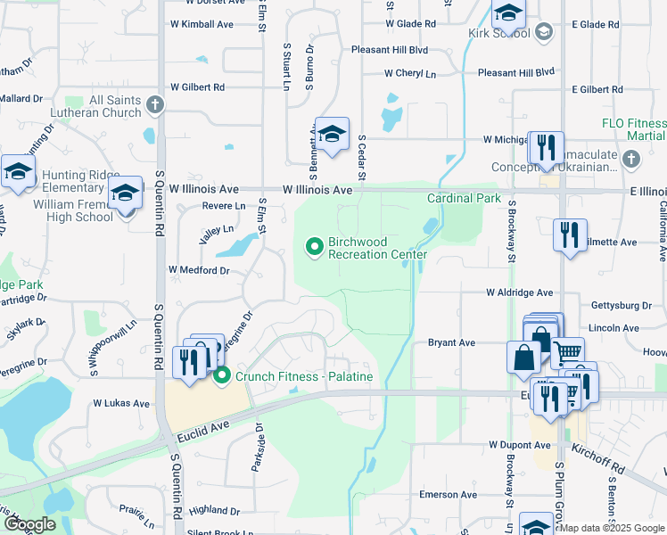 map of restaurants, bars, coffee shops, grocery stores, and more near 970 Cedar Street in Palatine