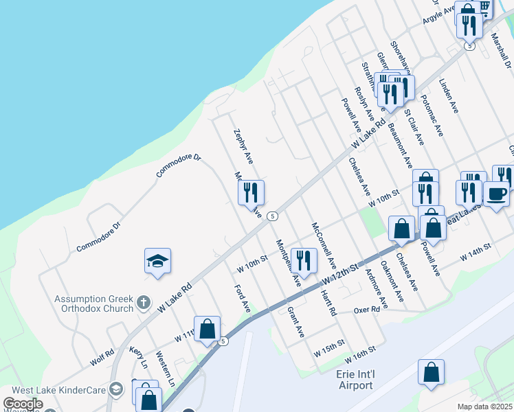 map of restaurants, bars, coffee shops, grocery stores, and more near 716 Montpelier Avenue in Erie