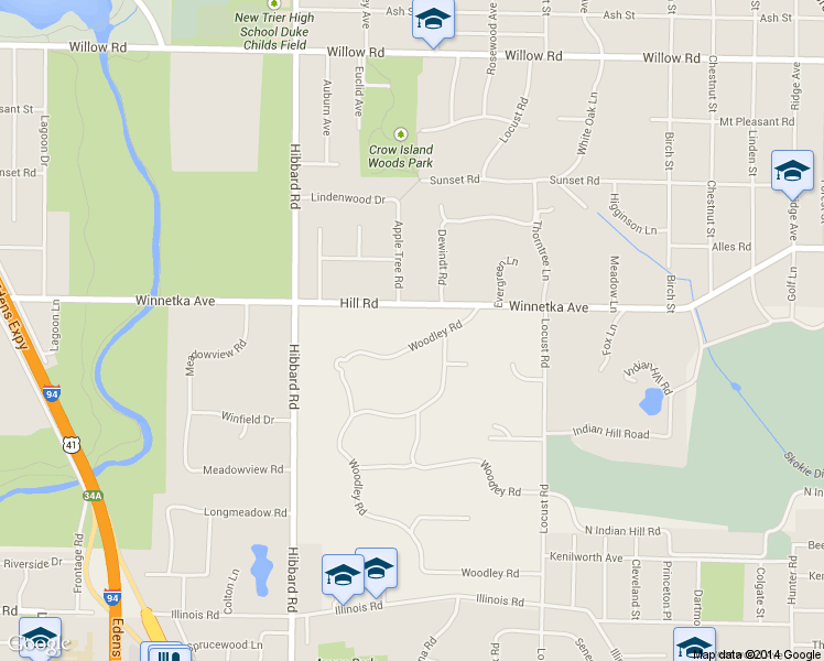 map of restaurants, bars, coffee shops, grocery stores, and more near 32 Woodley Rd in Winnetka