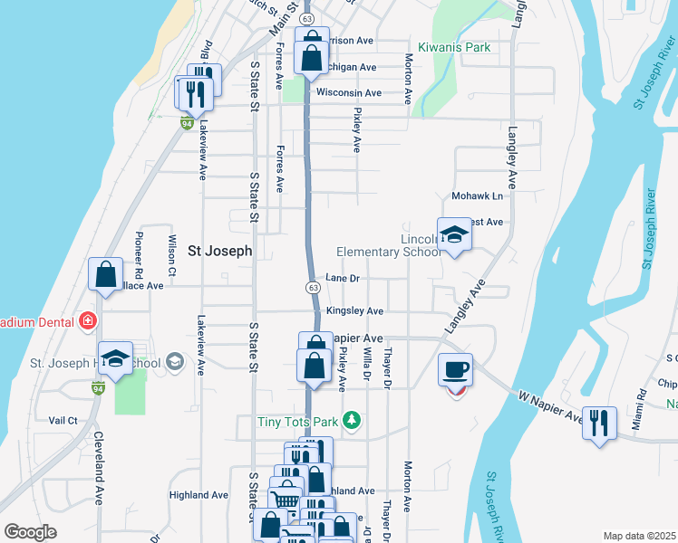 map of restaurants, bars, coffee shops, grocery stores, and more near 2240 Mount Curve Avenue in St. Joseph