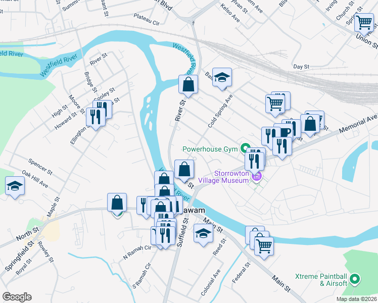 map of restaurants, bars, coffee shops, grocery stores, and more near 443 Cold Spring Avenue in West Springfield