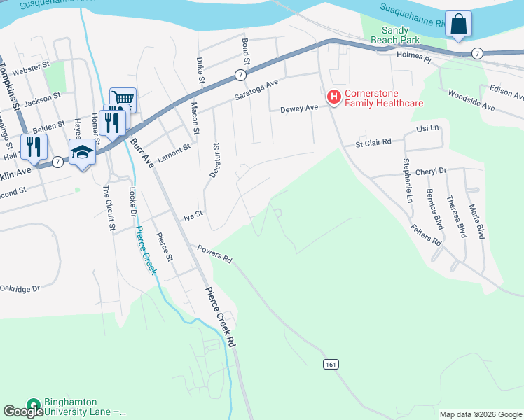 map of restaurants, bars, coffee shops, grocery stores, and more near 2 Harding Avenue in Binghamton