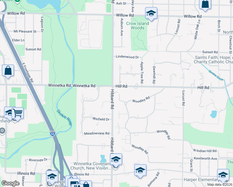 map of restaurants, bars, coffee shops, grocery stores, and more near 44 Hibbard Road in Northfield