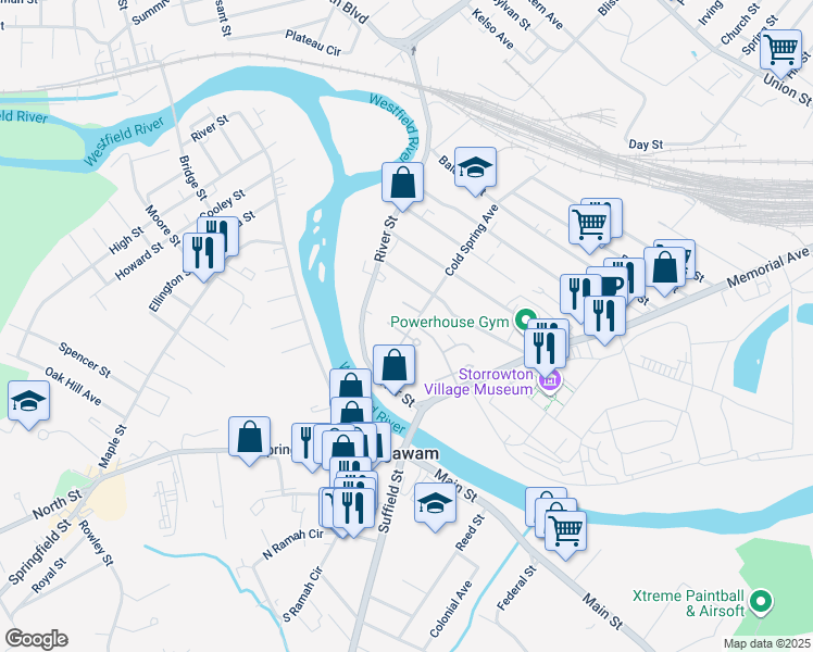 map of restaurants, bars, coffee shops, grocery stores, and more near 443 Cold Spring Avenue in West Springfield