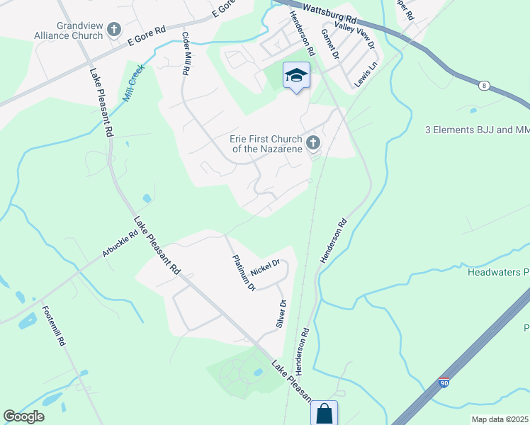 map of restaurants, bars, coffee shops, grocery stores, and more near 5525 Copper Drive in Erie