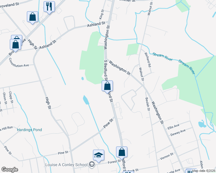 map of restaurants, bars, coffee shops, grocery stores, and more near 1229 Bedford Street in Abington