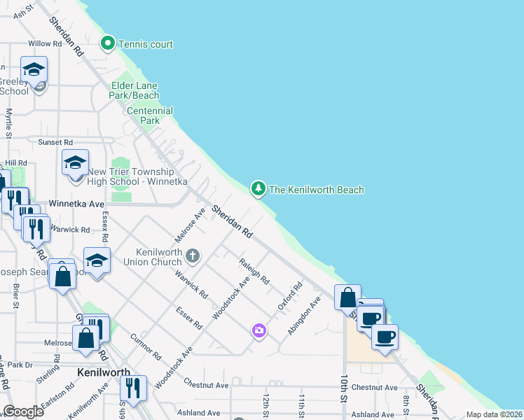 map of restaurants, bars, coffee shops, grocery stores, and more near 419 Kenilworth Avenue in Kenilworth