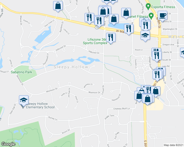 map of restaurants, bars, coffee shops, grocery stores, and more near 909 Willow Lane in Sleepy Hollow