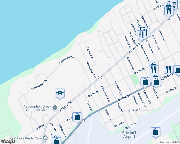 map of restaurants, bars, coffee shops, grocery stores, and more near 716 Montpelier Avenue in Erie